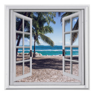 Fenster "Palm Trees Ocean View Fake" Poster
