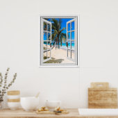 Fenster Palmen und Ocean View Imitate Poster (Küche)