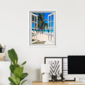 Fenster Palmen und Ocean View Imitate Poster (Heimbüro)