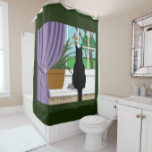 Fenster "Schwarze Katze aussehen" Duschvorhang (Beispiel)