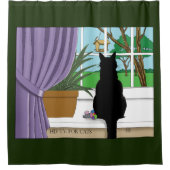 Fenster "Schwarze Katze aussehen" Duschvorhang (Vorderseite)