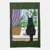 Fenster "Schwarze Katze aussehen" Geschirrtuch (Vertikal)