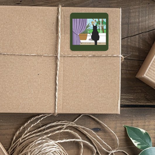 Fenster "Schwarze Katze aussehen" Quadratischer Aufkleber