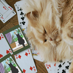 Fenster "Schwarze Katze aussehen" Spielkarten