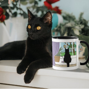 Fenster "Schwarze Katze aussehen" Tasse