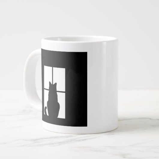 Fenster-schwarze Katzen-Klicken, zum eines Jumbo-Tasse (Vorderseite Links)