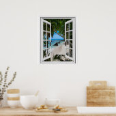 Fenster "Secret Tropical Beach View Fake" Poster (Küche)