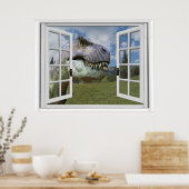 Fenster T-Rex Dinosaur Picture View Fake Poster (Küche)