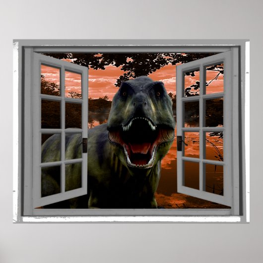 Fenster T-Rex Dinosaur Sunset View Imitate Poster (Vorne)