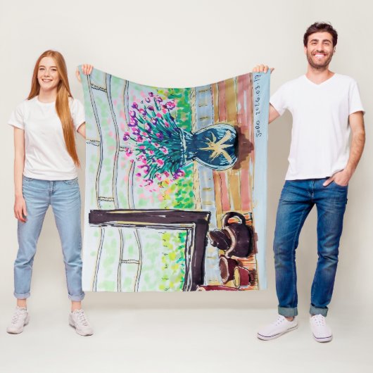 Fenster Tee und Blumen Fleecedecke (Beispiel)