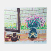 Fenster Tee und Blumen Fleecedecke (Vorderseite (Horizontal))