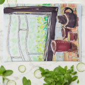 Fenster Tee und Blumen Geschirrtuch (Gefaltet)