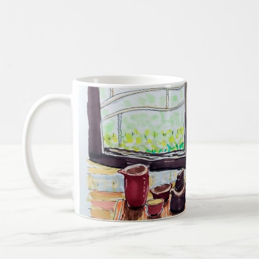 Fenster Tee und Blumen Kaffeetasse (Links)