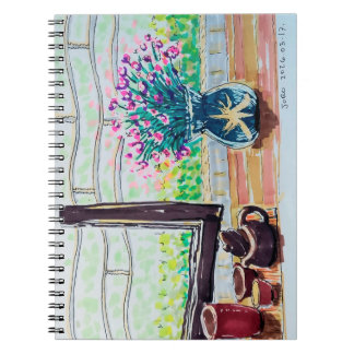 Fenster Tee und Blumen Notizblock