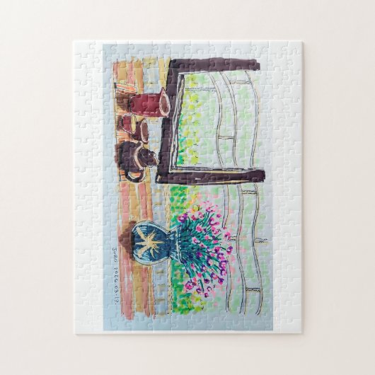 Fenster Tee und Blumen Puzzle (Vertikal)