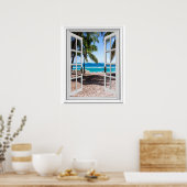 Fenster "Tropische Palmen am Strand mit Blick auf Poster (Küche)