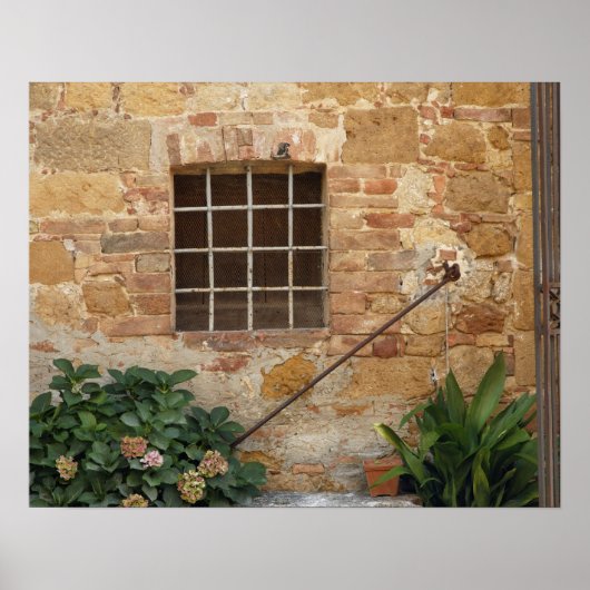 Fenster und alte Steinmauer, Pienza, Italien Poster (Vorne)