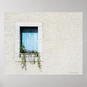 Fenster und Fensterbox mit Blume in schlichter Wan Poster