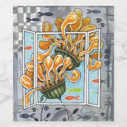 Fenster und Träume Weinflaschen Etikett (Einzelnes Label)