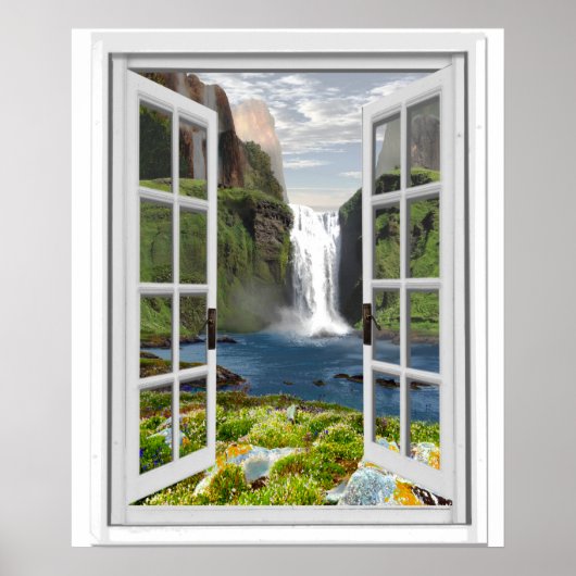 Fenster "Wasserfall-Ansicht" Trompe l'oeil-Effekt- Poster (Vorne)