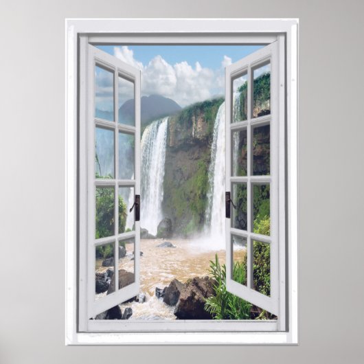 Fenster "Wasserfall-Ansicht" Trompe l'oeil-Imitate Poster (Vorne)