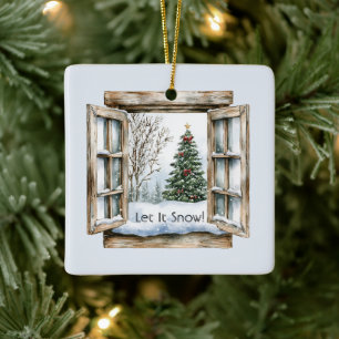 Fenster-Weihnachtsbaum Lass es schneien! Keramikornament