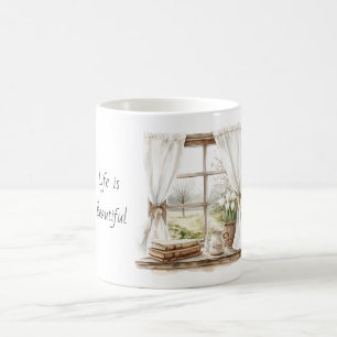 Fenster Weiße Tulpen Bücher Kaffeetasse