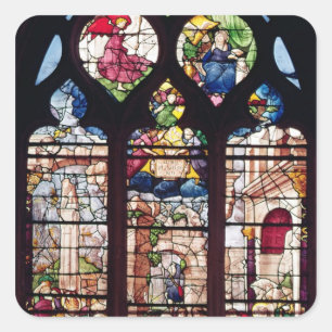 Fenster, welches die Geburt Christi darstellt Quadratischer Aufkleber