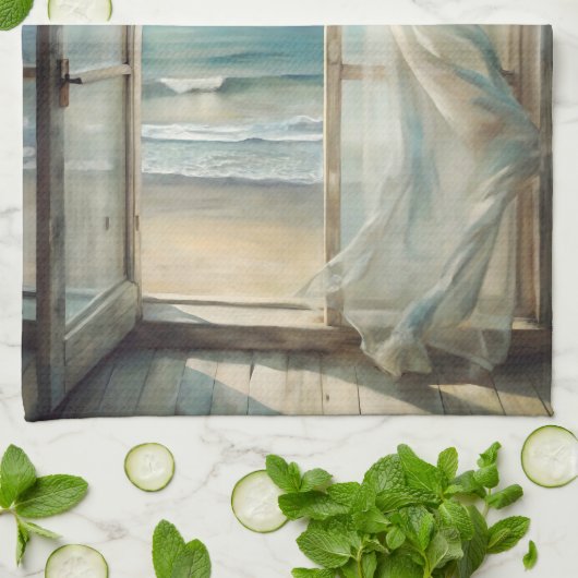 Fenster zu einer Meeresbrise | Küste Geschirrtuch (Gefaltet)