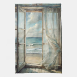Fenster zu einer Meeresbrise | Küste Geschirrtuch