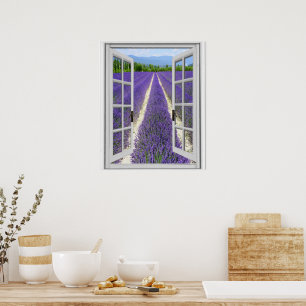 Fenster zum Fake Lavendelfeld Poster