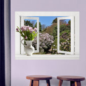 Fenster zum Garten öffnen mit rosa Tulips Poster
