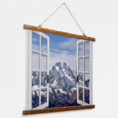 Fensteransicht Snowy Mountains Wall Tapestry Wandteppich Mit Holzrahmen (Gewinkelt)