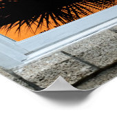 Fensteransicht Sonnenaufgang Palme drucken Poster (Ecke)