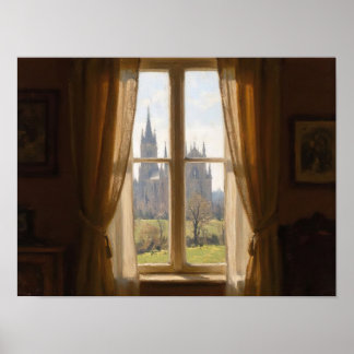 Fensterblick auf Kathedrale Impressionistische Ölm Poster
