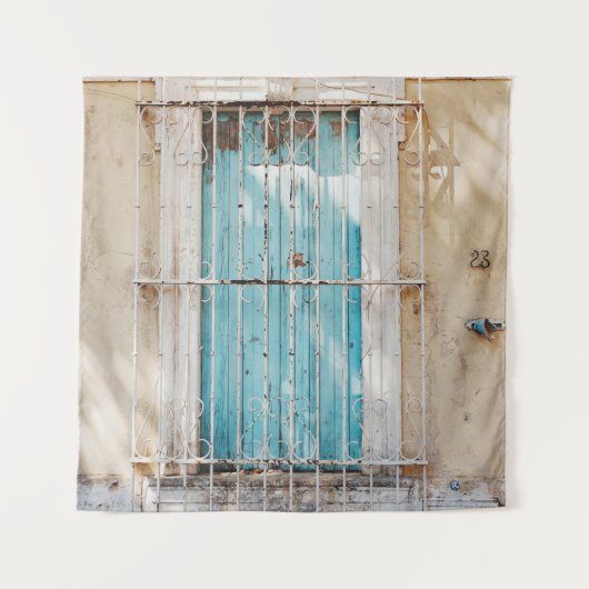 Fenstergitter aus weißem Stahl Wandteppich (Vorderseite)