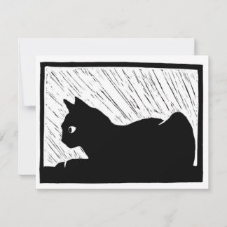 Fensterkatze Linolschnitt RSVP Karte