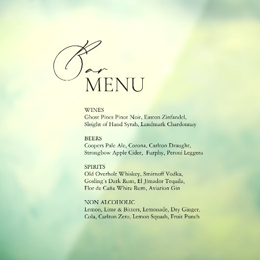 Fensterklammer für das Hochzeitmenü Bar Fensteraufkleber (Blatt 3)