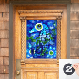 Fensterklammer Whimsical Big-Eyes Seepferd Art Blu Fensteraufkleber