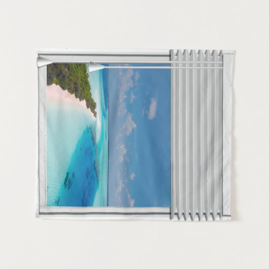 Fensterläden mit Blick auf das tropische Meer Wandteppich (Vorderseite (Horizontal))