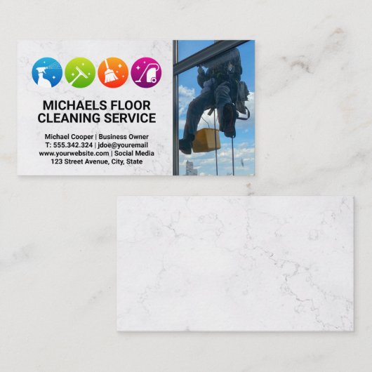 Fensterreiniger | Symbol für Reinigungsdienste Visitenkarte (Vorne/Hinten)