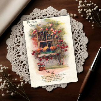 Fensterrosen Vintage 1920 Geburtstagsgrüße Postkarte