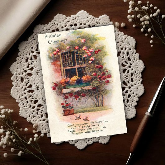 Fensterrosen Vintage 1920 Geburtstagsgrüße Postkarte