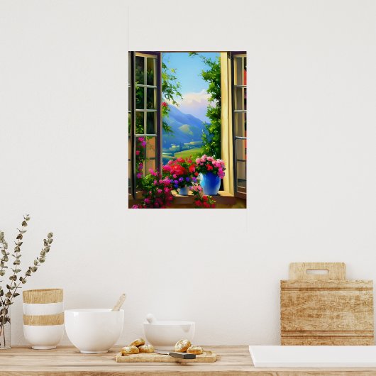 Fensterszenen Art Mountain Blume 18x24 Poster (Küche)