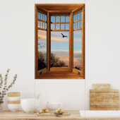 Fenstertäuschung in der Holzbucht - Land mit flieg Poster (Küche)