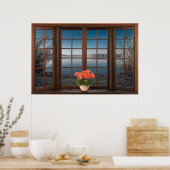 Fenstertäuschung mit Blume auf der See Poster (Küche)