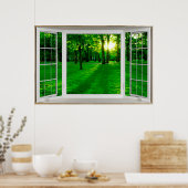 Fenstertäuschung über die weiße Bucht Poster (Küche)