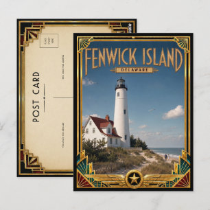 Fenwick Island Delaware Vintage Art Deco Golden Postkarte