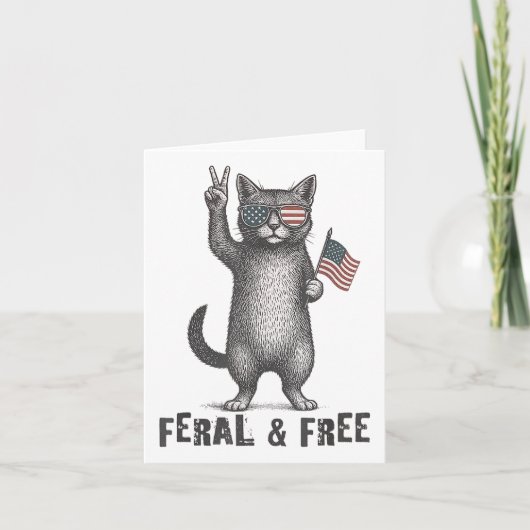 Feral & amp; Gratis Cat Funny 4. Juli Karte (Vorderseite)