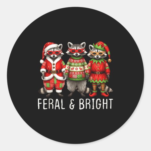 Feral And Bright Raccoon Santa Christmas Holiday T Runder Aufkleber (Vorderseite)